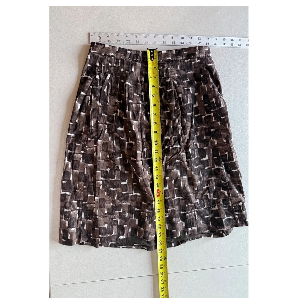 Elie Tahari Brown Abstract Geometric Pleated A-Line Skirt Knee Length Womens